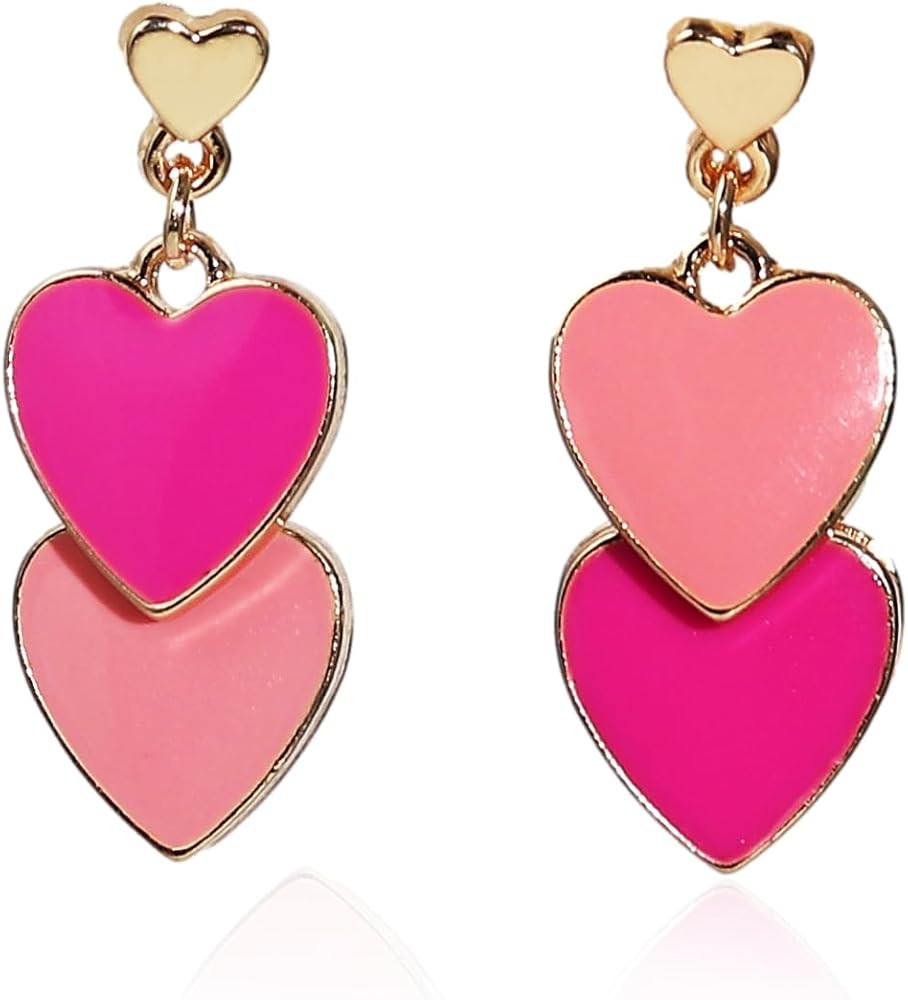 Double Love Heart Drop Earrings Heart Dangle Earrings Heart Stud Earrings for Women Valentine's D... | Amazon (US)