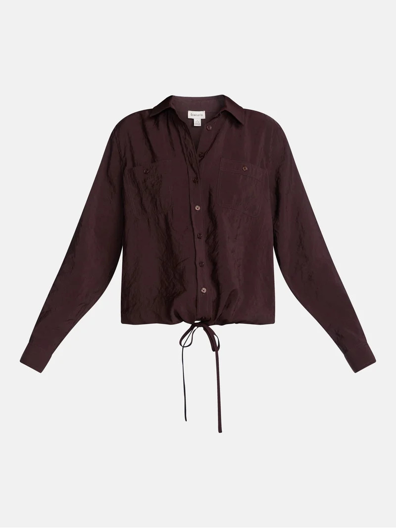 Scenario Women's Tie Waist Utility Shirt with Long Sleeves, Sizes XS-XXXL | Walmart (US)