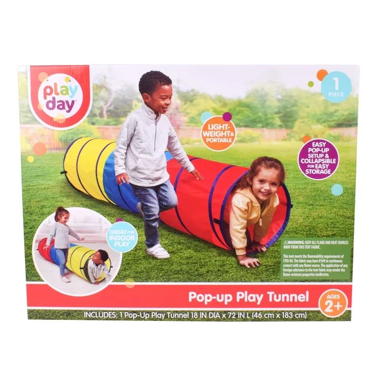 Play Day Pop-up Tunnel and Tent, Polyester Material for Indoor and Outdoor Use, Children Ages 3+ | Walmart (US)