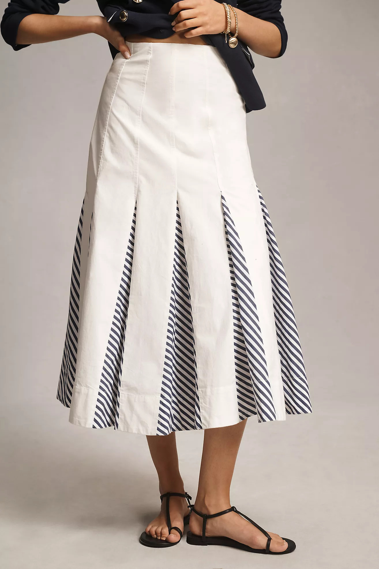 Maeve Paneled Stripe Godet Midi Skirt | Anthropologie (US)