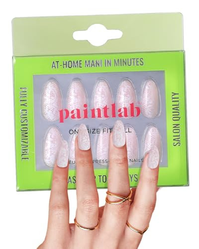 PaintLab Press-On Nails Manicure Kit, Beige Lace, 30-Piece Set, Long-Lasting Fake Nails with Glue, File, Prep Pad & Cuticle Stick | Amazon (US)