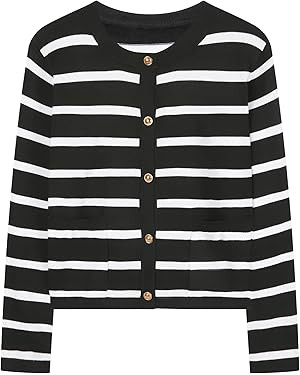 Women Lightweight Striped Cardigan Sweaters Open Front Knit Cardigan with Pockets Crewneck Sweate... | Amazon (US)