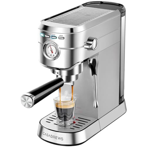CASABREWS CM5418 Espresso Machine 20 Bar, Compact Espresso Maker with Steam Milk Frother, Stainless Steel Coffee Machine with 34oz Removable Water Tank for Cappuccino, Small Latte Machine, Silver | Amazon (US)