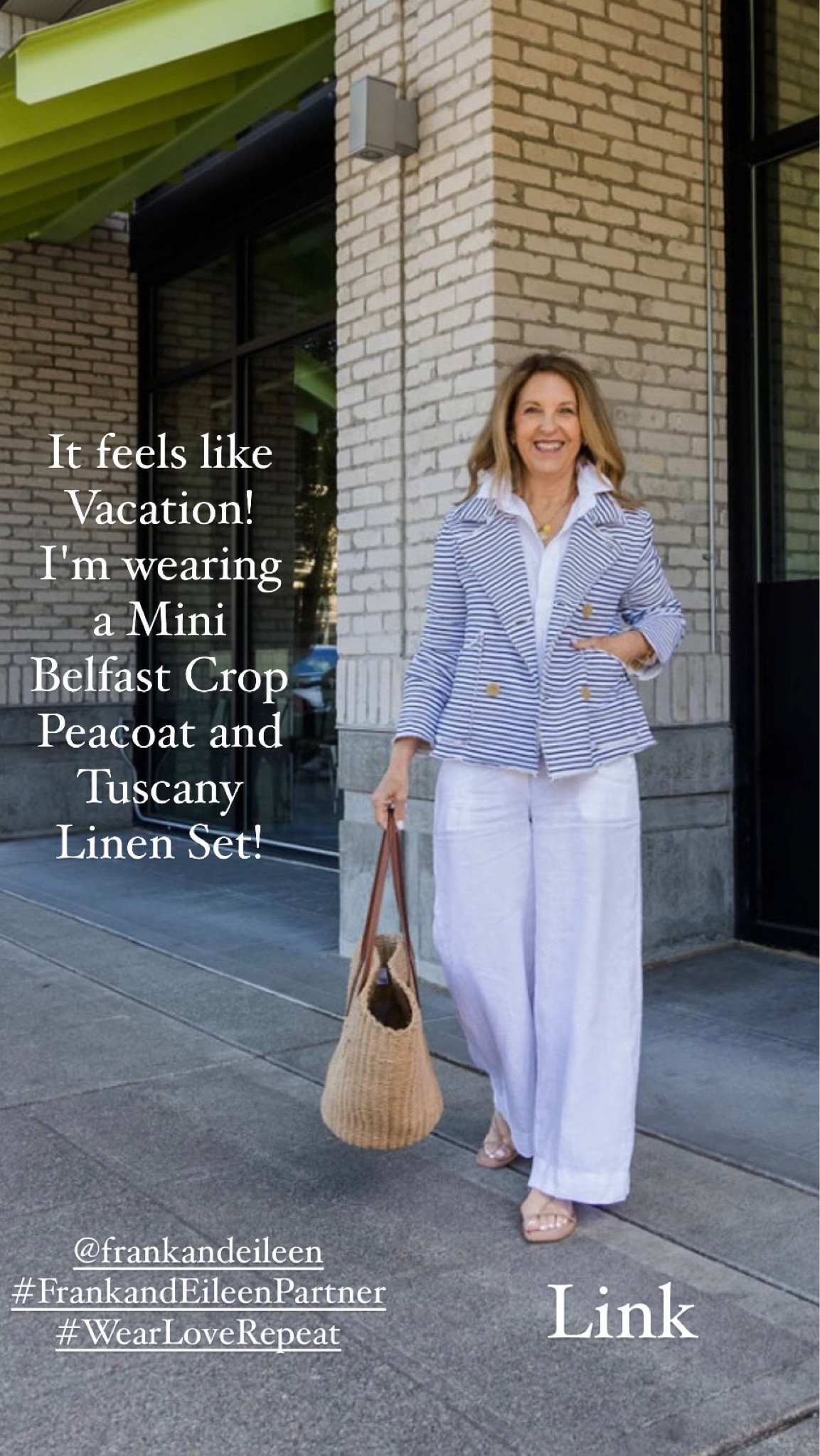 It feels like vacation when I wear the Tuscany linen set from Frank & Eileen.  I love wearing the cropped Belfast peacoat for cooler nights, too.  Give it a try; I bet you will feel like you are on vacation. 

@FrankandEileen 
#FrankandEileenPartner
#WearLoveRepeat

#LTKSeasonal #LTKOver40 #LTKTravel