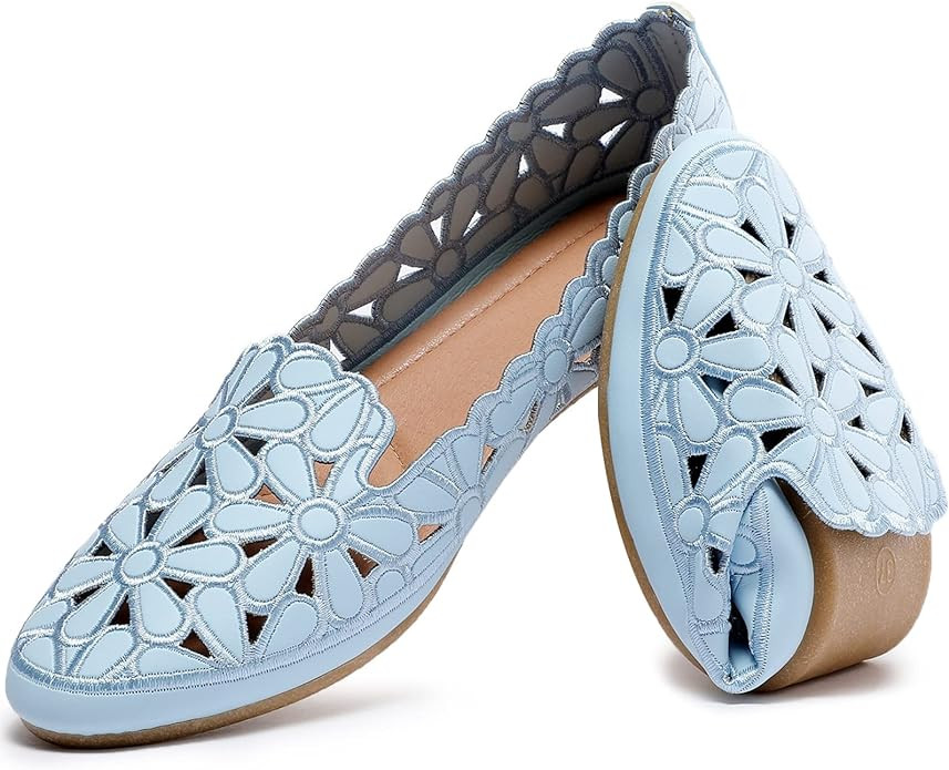 HEAWISH Women's Floral Ballet Flats for Women Black Beige Slip On Flowers PU Leather Round Toe Dr... | Amazon (US)