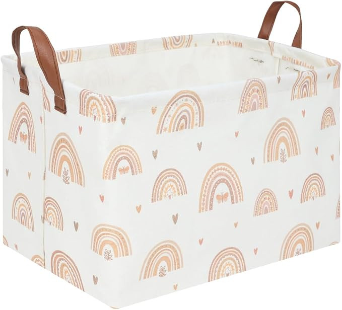 Boho Rainbow Baskets Rectangular,girl basket,Waterproof foldable canvas laundry basket,Nursery ha... | Amazon (US)