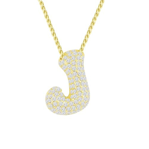 Apsvo Bubble Letter Necklace Gold, Balloon Initial J Necklaces Rhinestone Letter Alphabet Pendant Necklaces for Women Trendy Jewelry | Amazon (US)