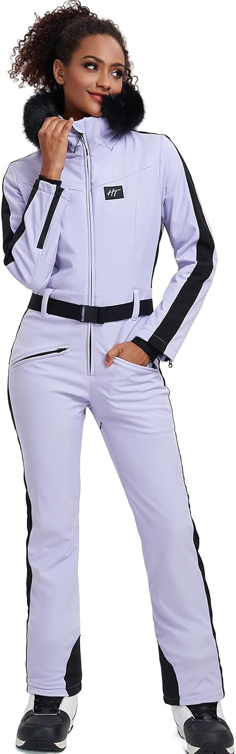 Women's Ski Suit One Piece Snowsuits Snowboard Ski Outfit Faux Fur Collar Slim Jumpsuit Jacket Insulated Windproof | Amazon (US)
