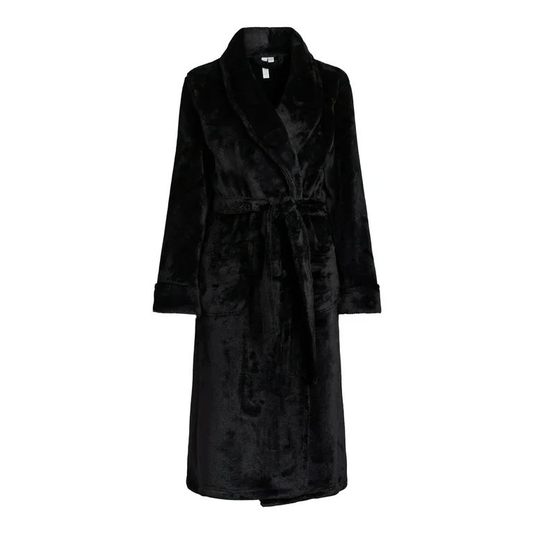 Joyspun Women's Plush Minky Robe, Sizes S-3X, Black - Walmart.com | Walmart (US)