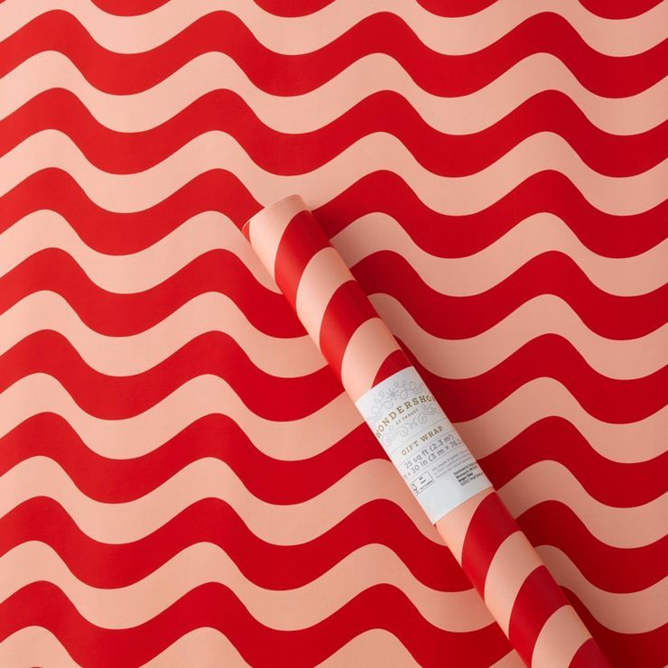 25 sq ft Wavy Lines Gift Wrap Red/Pink - Wondershop&#8482; | Target
