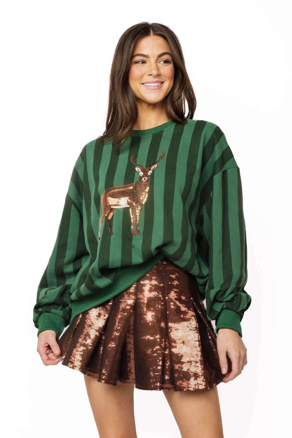 Green Striped Deer Sweatshirt | Queen of Sparkles