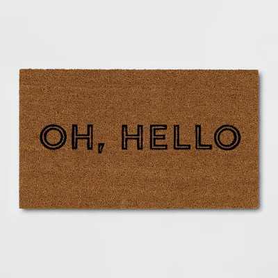 1'4"x2'4" Oh Hello Rectangular Outdoor Doormat Black - Room Essentials™ | Target