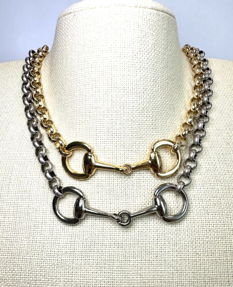 Equestrian Horse Snaffle Bit Shiny Gold Rolo Chain Necklace - Etsy | Etsy (US)