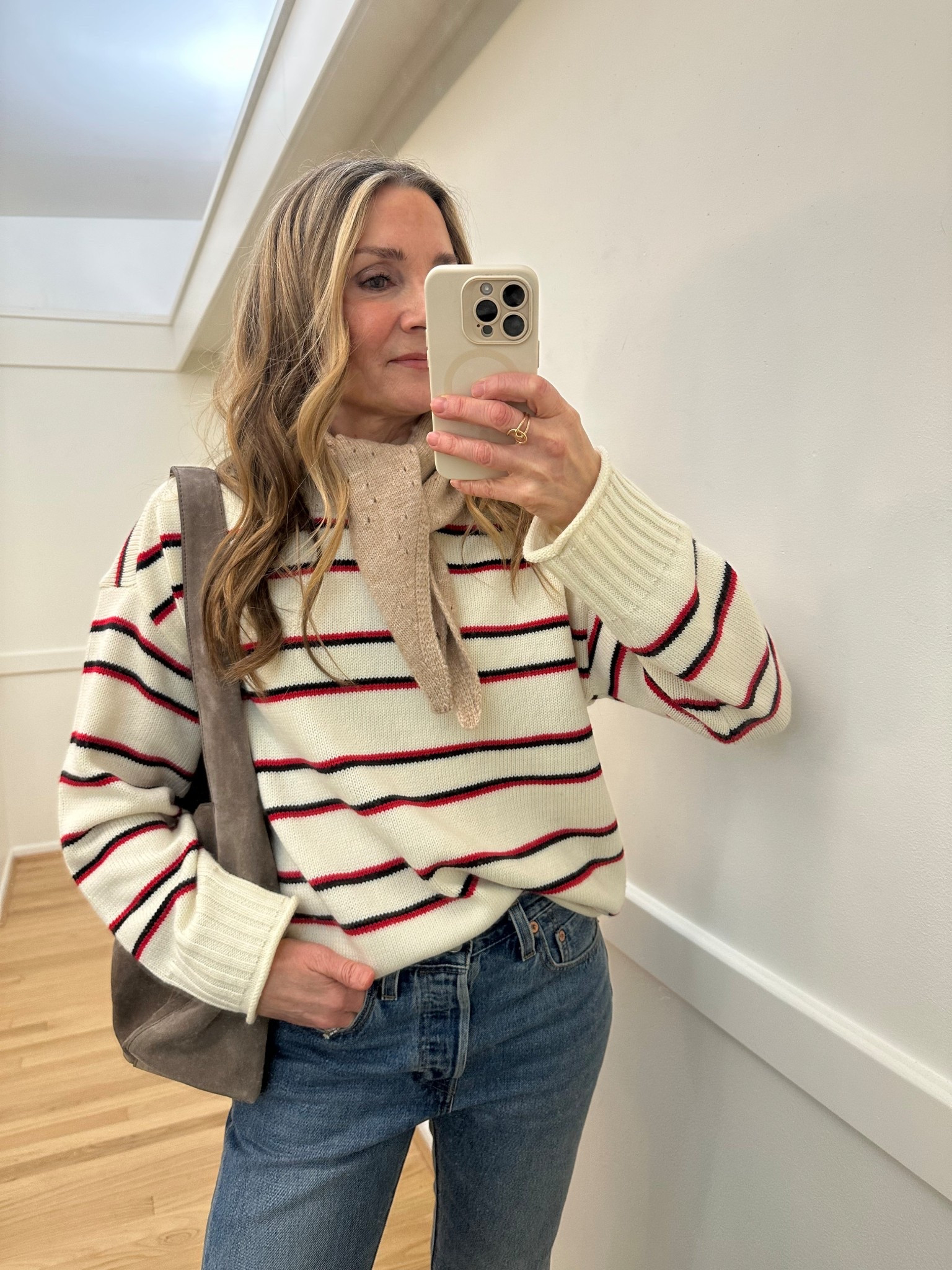 Headed out for errands and couldn’t wait to wear my new @sperry boat shoes! Can’t beat these classic 501 @Levi's and a stripey sweater that’s such steal! 

Quince suede hobo bag and free people triangle scarf finished off the look. Wearing 27 in jeans and small in sweater  

#ltkootd #ltkover40 #ltkgrwm
#ltkdayinmylife #ltkseasonal #ltksalealert