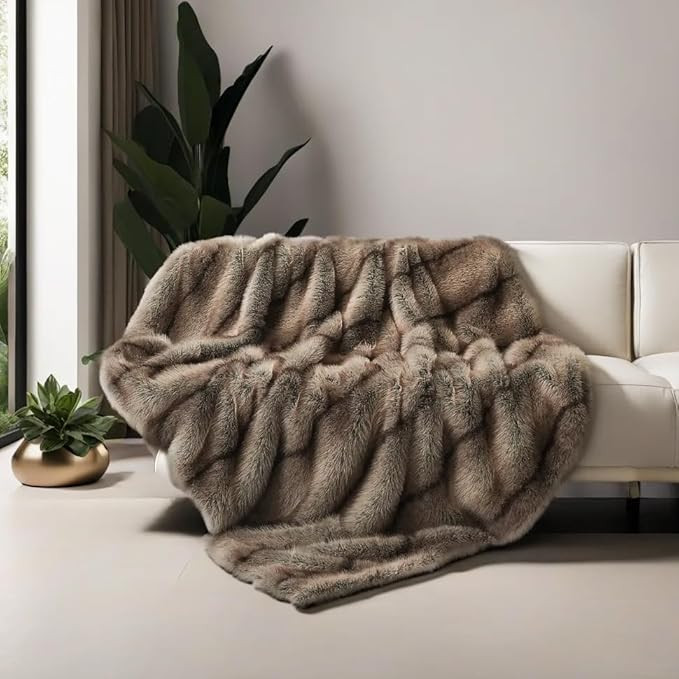 Faux Fur Throw Blanket Plush Blanket Brown 74''x90'' | Amazon (US)