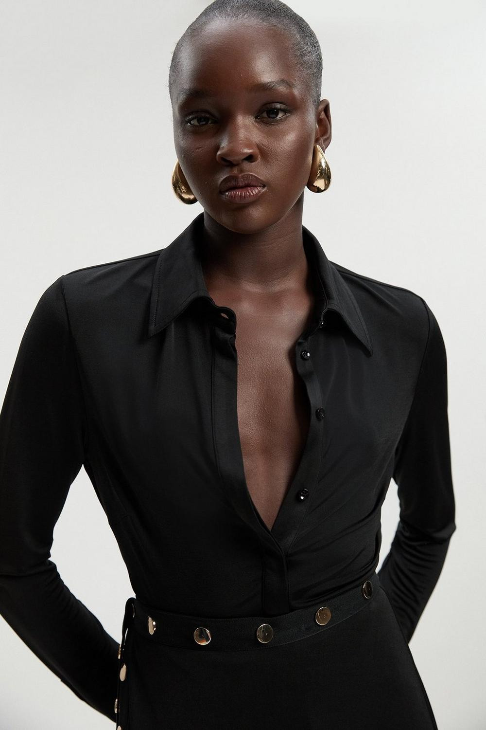 Drapey Crepe Slim Collared Shirt | Karen Millen UK + IE + DE + NL