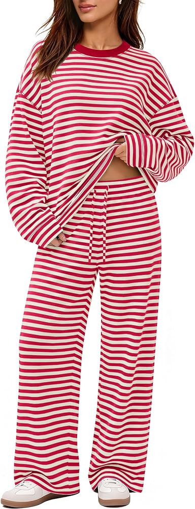 Nirovien Womens Striped Lounge Set 2 Piece Outfits Casual | Amazon (US)