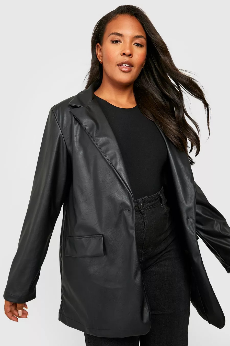 Plus Leather Look Dad Blazer | Boohoo.com (NO)