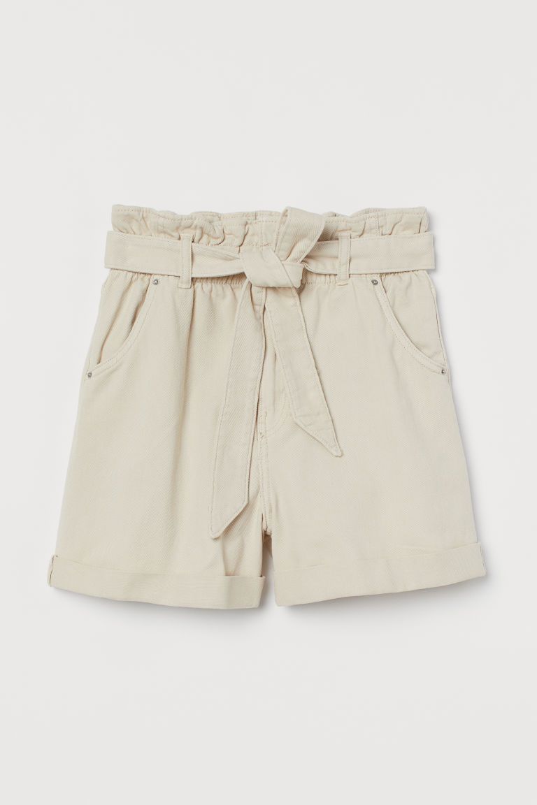 H & M - Denim Paper-bag Shorts - Beige | H&M (US + CA)