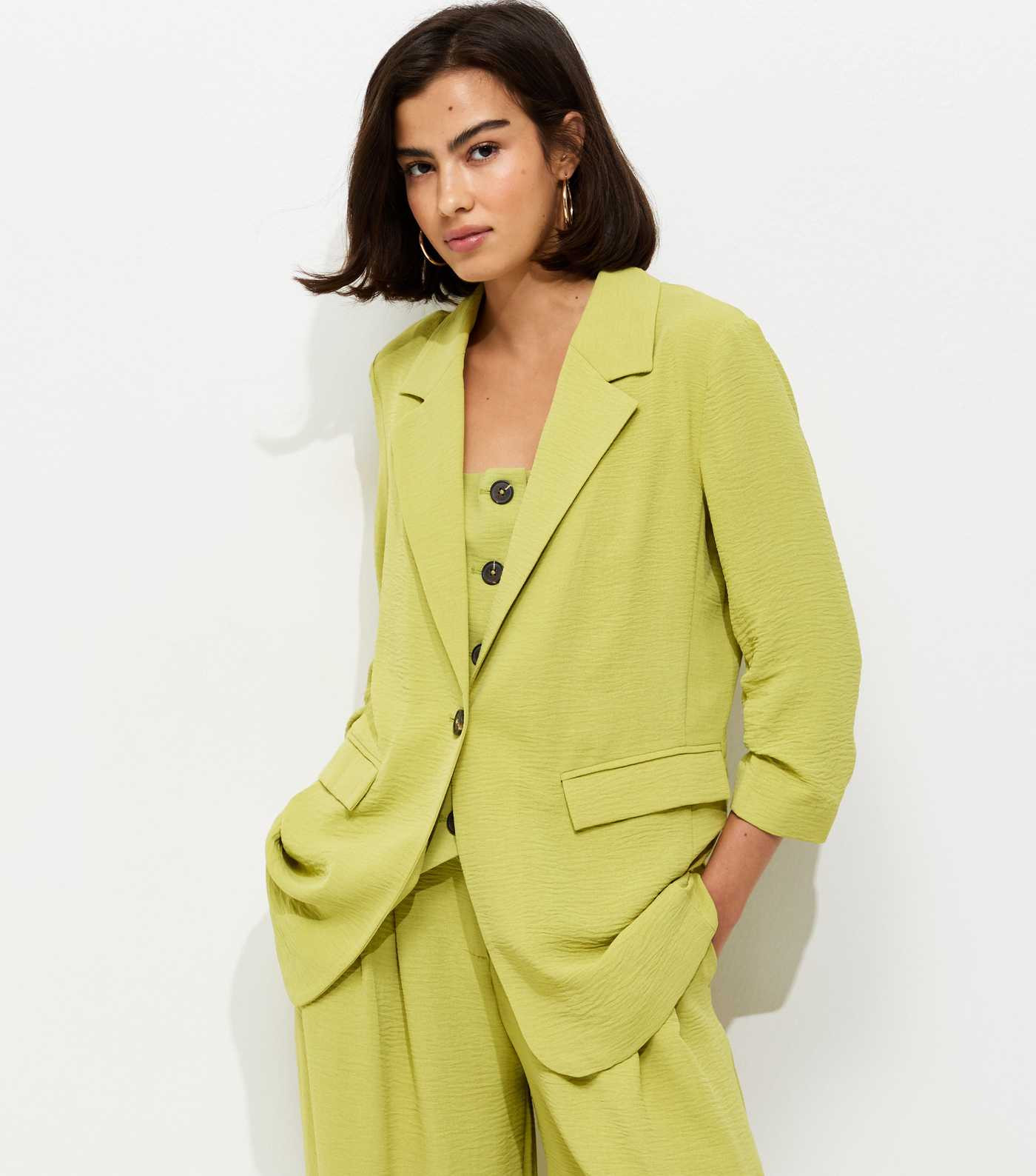 Bright Green Ruched Sleeve Blazer | New Look | New Look (UK)