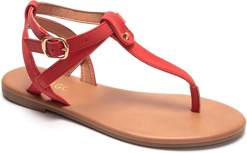 COLGO Thong Flat Sandals, Casual T Strap Dress Sandals, Adjustable Ankle Buckle Dress Thong Sanda... | Amazon (US)