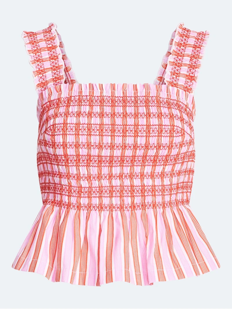 Free Assembly Women's and Women's Plus Smocked Cotton Tank Top with Peplum Hem, Sizes XS-4X | Walmart (US)