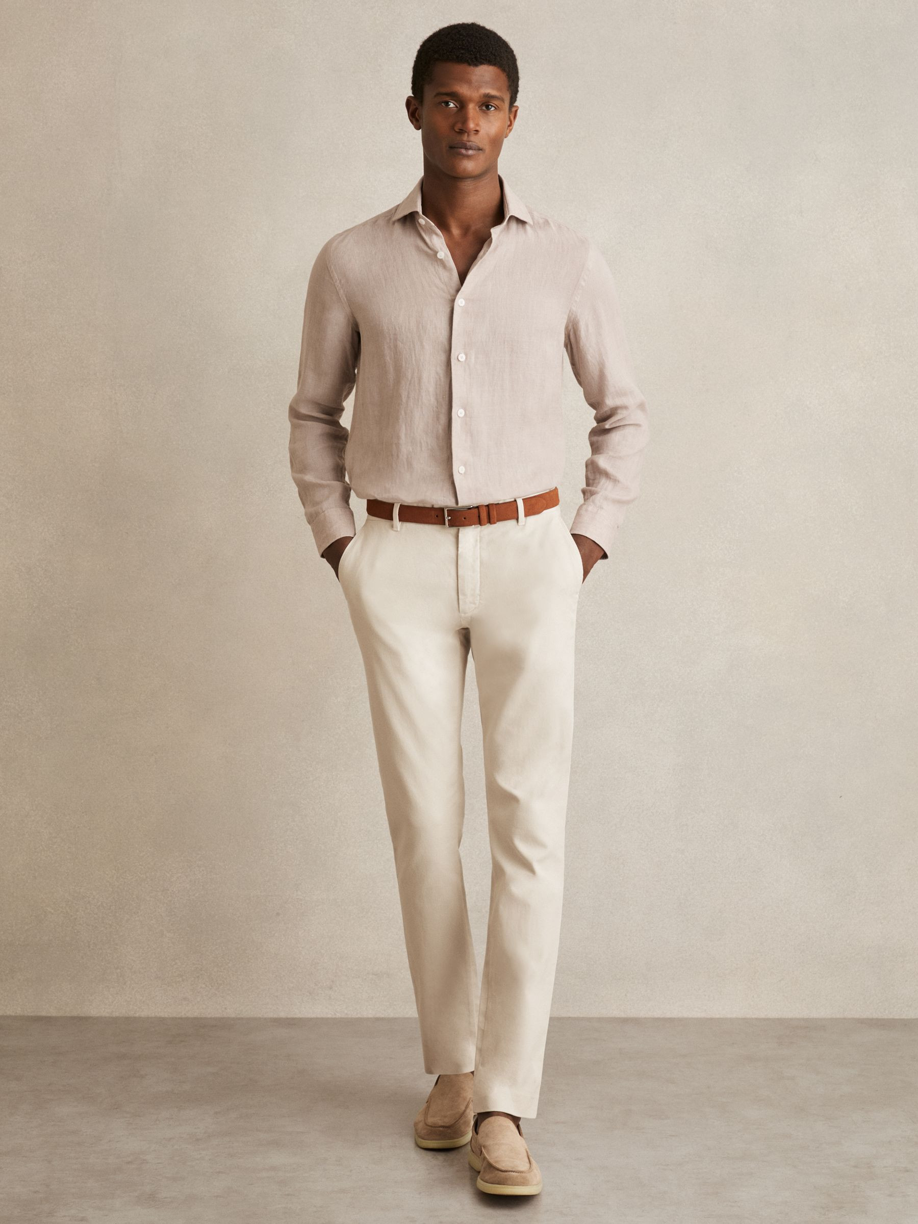 Reiss Cotton-Piqué Slim-Fit Chinos in Off White - REISS | Reiss UK