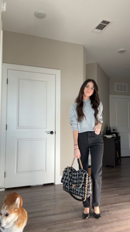 OOTD simple and chic 
Express jeans, express denim, chanel ballet flats, chanel 19 bag, cropped sweater, work outfit, work style, corporate style 

#LTKfindsunder100 #LTKitbag #LTKworkwear