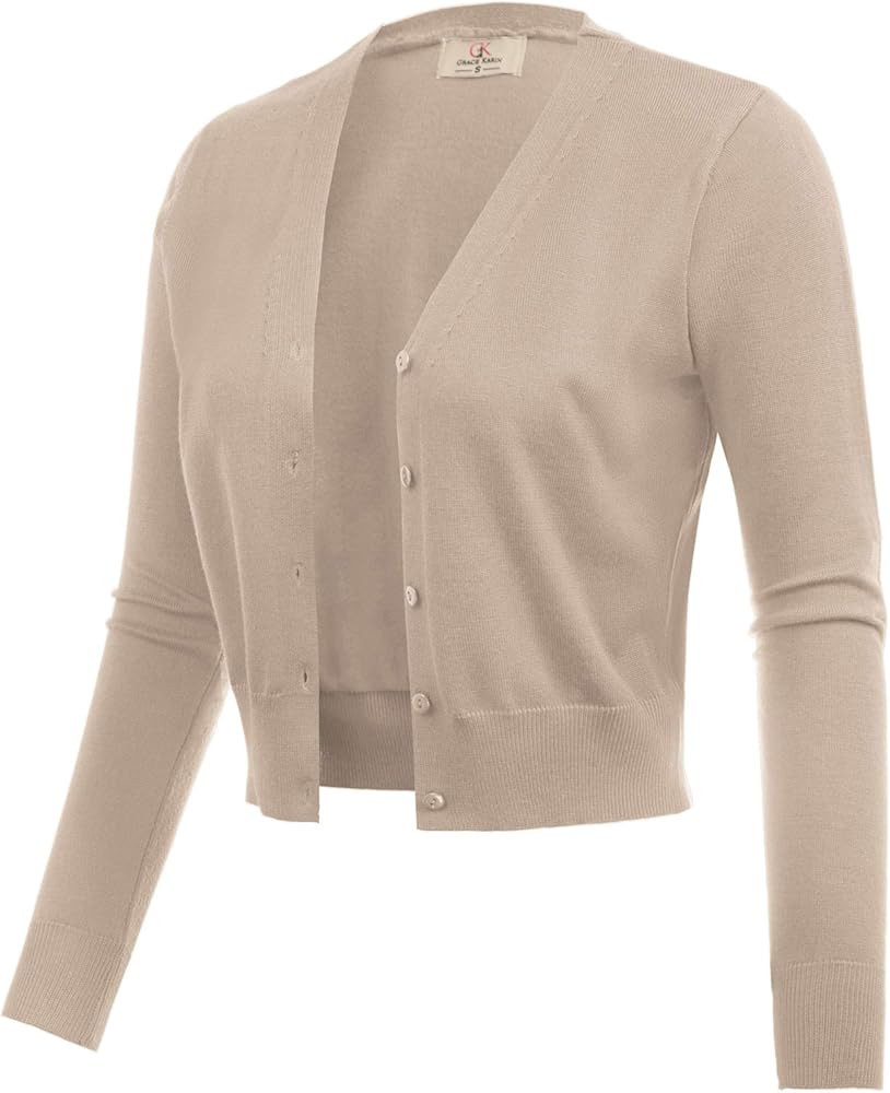 Women's Open Front Knit Cropped Bolero Shrug Cardigan Sweater Long Sleeve (S-4XL) | Amazon (US)