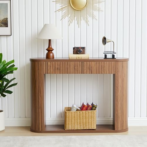 42.5” Console Table with 2 Drawers, Fluted Entryway Table with Rounded Corners, Rectangular Sof... | Amazon (US)