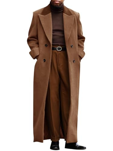 Runcati Mens Full Length Trench Coat Notched Lapel Long Jacket Double Breasted Classic Winter Ove... | Amazon (US)