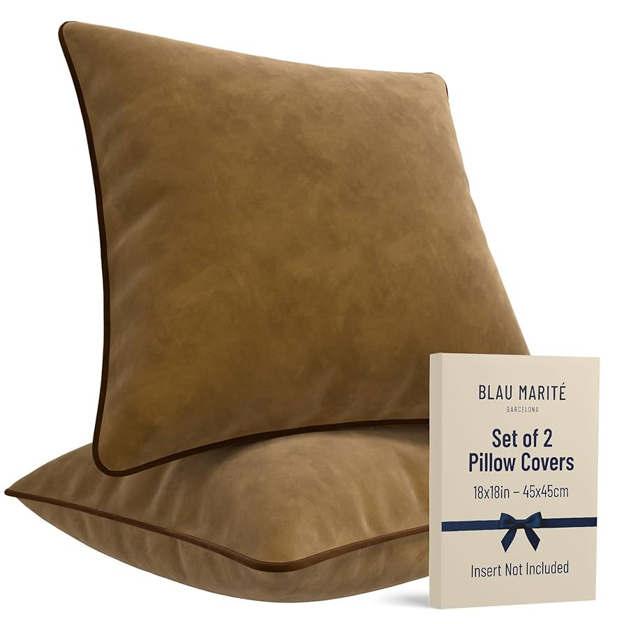 2 Pack Velvet Decorative Throw Pillow Covers, 18"x18", Camel and Brown, Solid, Modern, Contrast P... | Amazon (US)