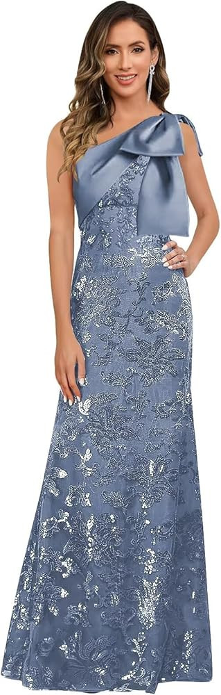 Sequin Mother of The Bride Dresses for Women One Shoulder Lace Mermaid Long Evening Formal Gowns ... | Amazon (US)