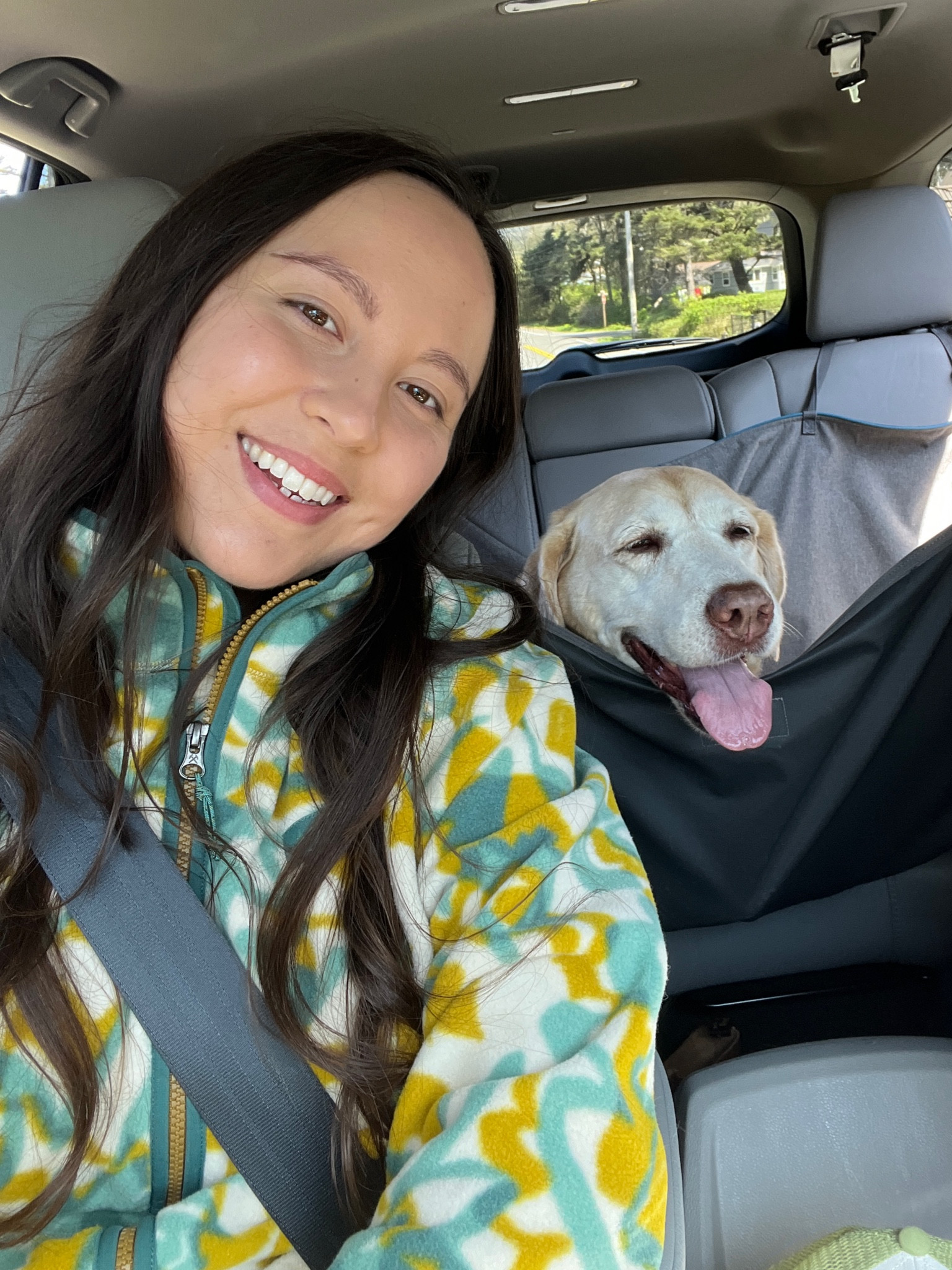 Fleece jacket on clearance from REI 🌱 Super soft, zip up, & fun colorful pattern. Perfect for walking the dog 🐶  also look how cute Lilo is in her car hammock 💛

#LTKPets #LTKSaleAlert #LTKFindsUnder50