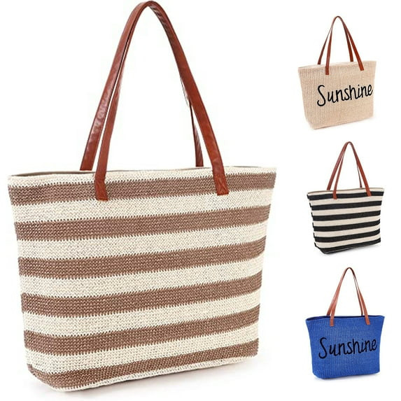 Yorcoten Large Women Straw Beach Bag , Waterproof Sandproof Handmade Woven Stripe Tote Bags Stitc... | Walmart (US)