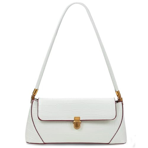 cuiab Small Shoulder Bag for Women, Dressy Cute Hobo Handbags for Womens, Women's Trendy Leather Evening Clutch Purse (Crocodile & White) | Amazon (US)