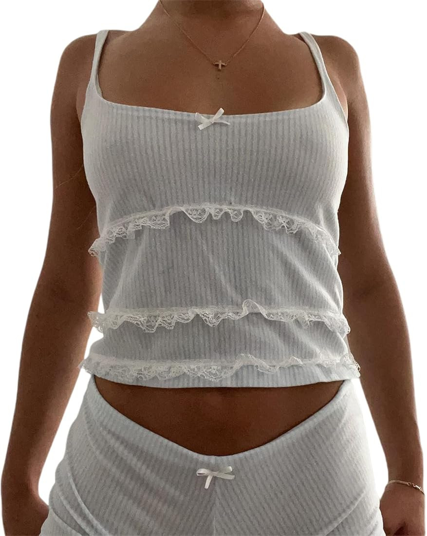 Mxiqqpltky Womens Pajamas Shorts Set Y2K Floral Print Cami Crop Top and Bodycon Shorts Sexy Two P... | Amazon (US)