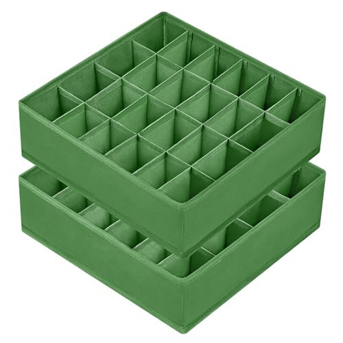 Joyoldelf Sock Drawer Organizer Divider 2 Packs Underwear Organizer, 24 Cell Closet Organizers and Storage Organizer Sock Holders Organizers for Storing Socks, Handkerchiefs, Ties, Belts (Green) | Amazon (US)