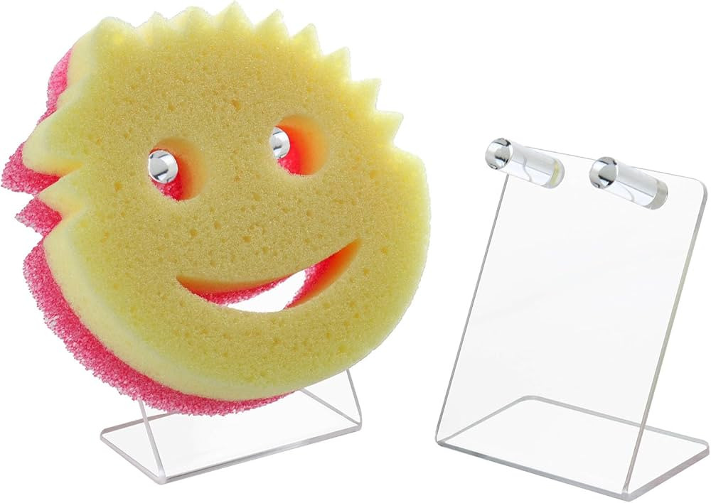Clear Acrylic Sponge Holder, 2 Pack Freestanding Smile Face Sponge Stands, Self Draining Sponge O... | Amazon (US)