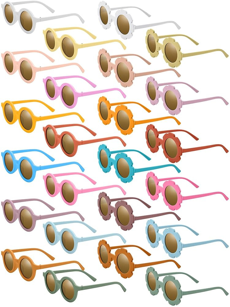 Dunzy 24 Pairs Kids Flower Sunglasses Retro Round Sunglasses for Toddler Girls Boys Beach Party, ... | Amazon (US)