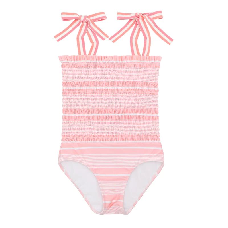 girls sorbet pink stripe smocked one piece | minnow