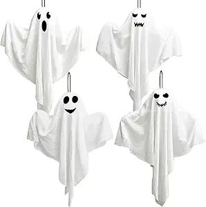 4 Pack Halloween Hanging Ghosts, 27.5" Cute Flying Ghost Decorations for Front Yard Patio Lawn Ga... | Amazon (US)