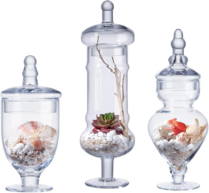 3-Pack Glass Apothecary Jars with Lids – Decorative Candy Storage Containers for Wedding, Buffe... | Amazon (US)