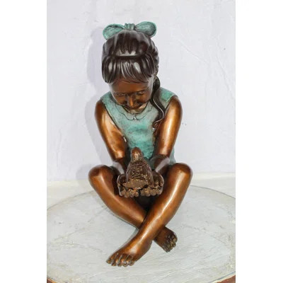 Nifao Bronze Girl Holding Bird Statue – Handcrafted Lost Wax Cast Sculpture with Natural Patina Finish – Heartwarming Decorative Artwork for Home, Gar | Wayfair North America