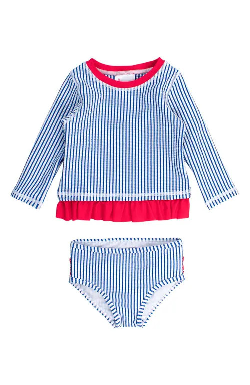 RuffleButts Kids' Long Sleeve Two-Piece Swimsuit in Blue at Nordstrom, Size 2T | Nordstrom