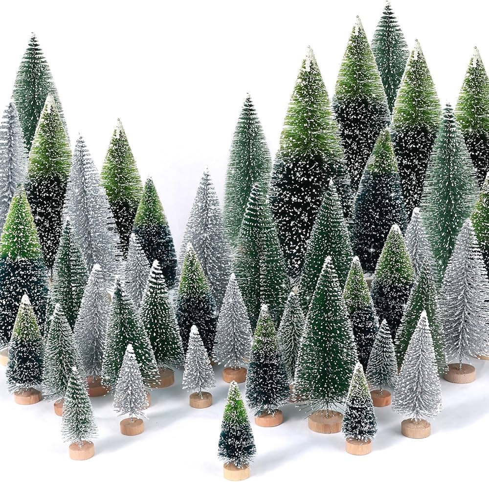 30Pcs Mini Christmas Trees Artificial Christmas Tree Bottle Brush Trees with Wooden Base for Chri... | Amazon (US)