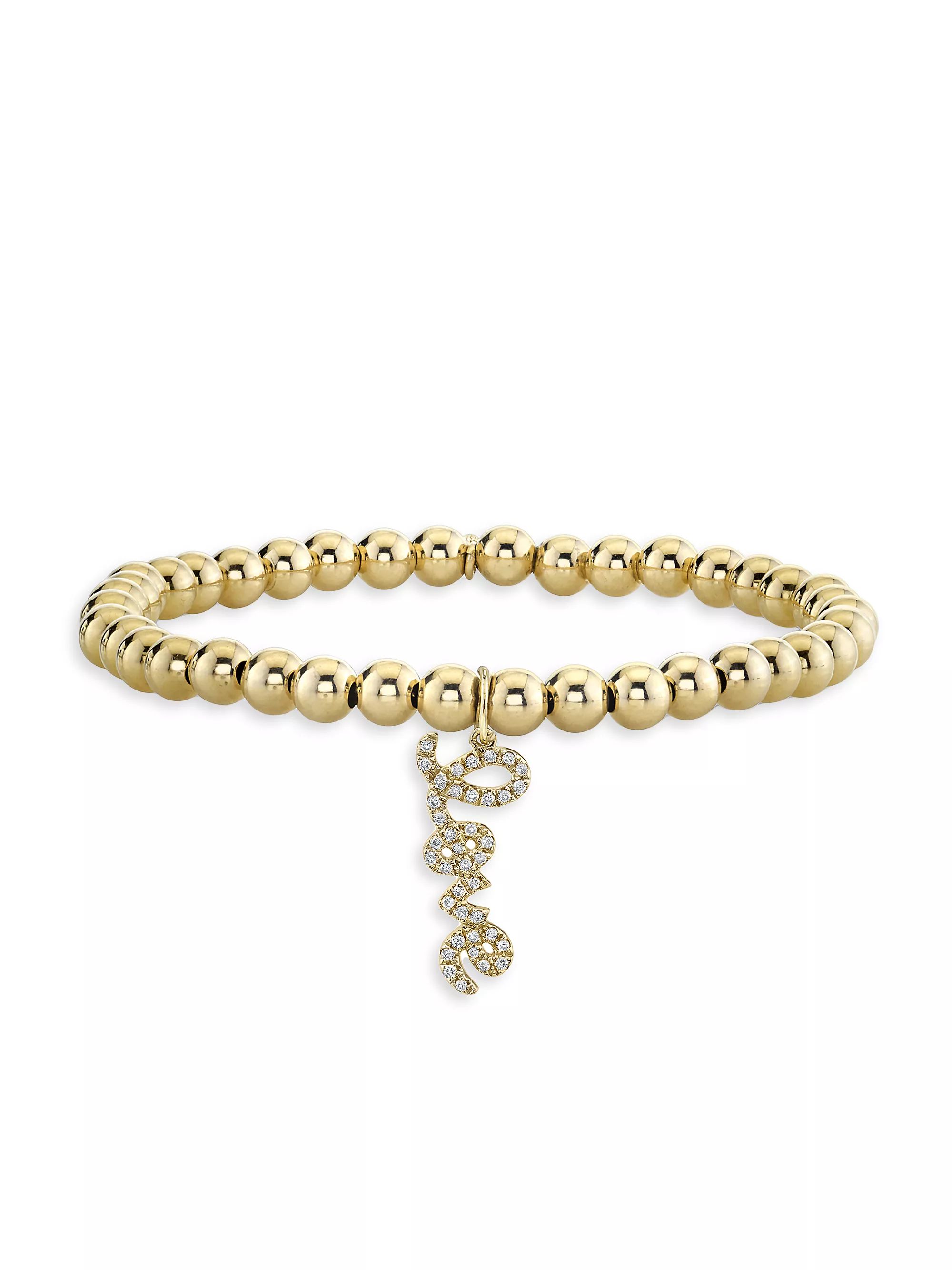 Under The Sea Love Script 14K Yellow Gold & 0.12 TCW Diamond Beaded Bracelet | Saks Fifth Avenue