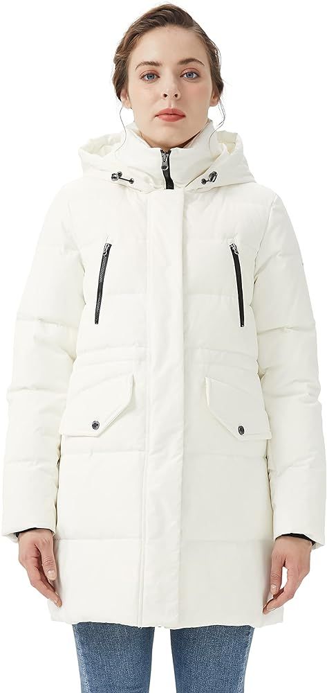 Amazon.com: Orolay Women's Puffer Winter Down Coat Thickened Parka Jacket with Hood White M : Clo... | Amazon (US)