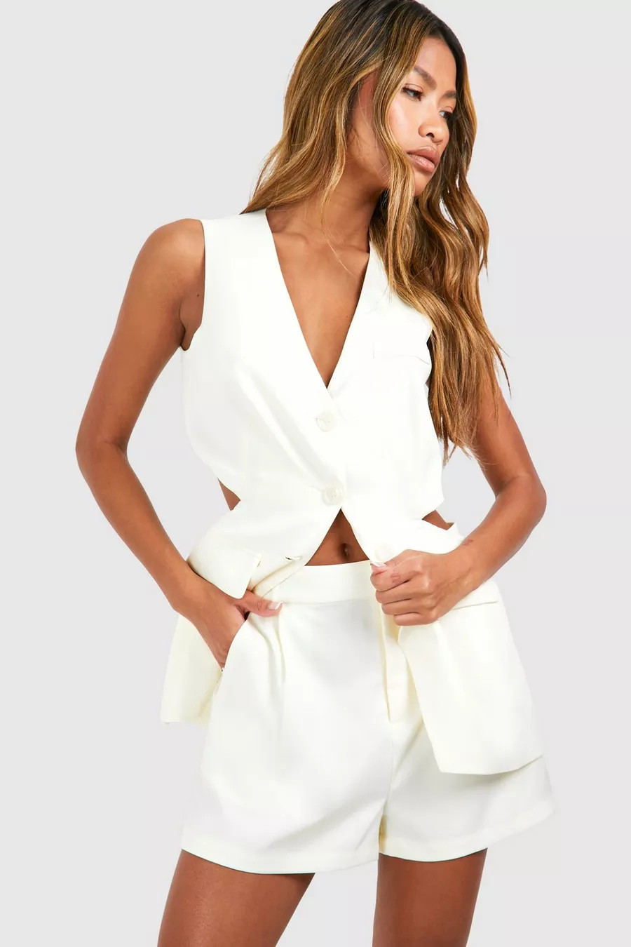 Linen Look Open Back Longline Vest | boohoo (US & Canada)