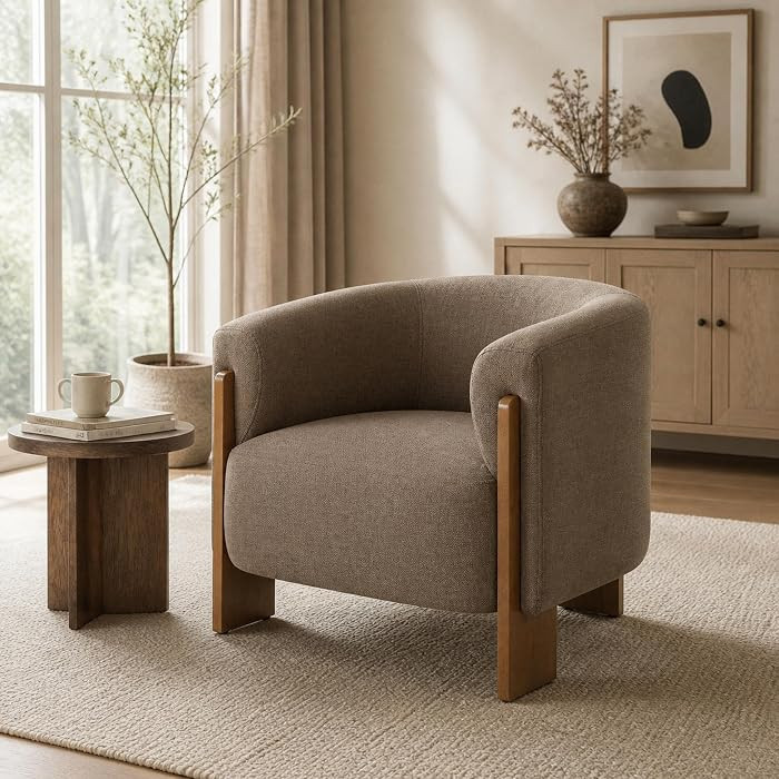 Christopher Knight Home Vikan Modern Barrel Accent Chair, Chenille Upholstered Lounge Chair Indoor, Single Sofa Chair with Wooden Frame & Curved Backrest, Living Room Chair with 3 Legs Design, Brown | Amazon (US)